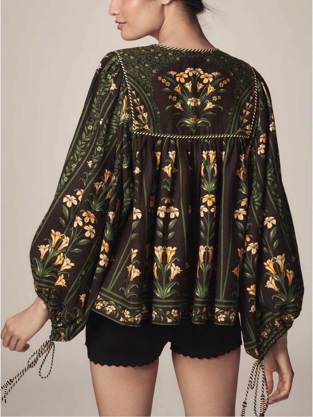 NWT FARM RIO flowers arch linen blend long sleeve blouse XS